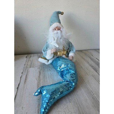 Mermaid Santa starfish Beach shelf sitter Victorian blue pastel shabby chic