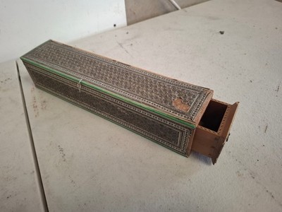 antiker Intarsien Stift Kalligraphie Pinsel Box geometrisches Design Schmuckstücke