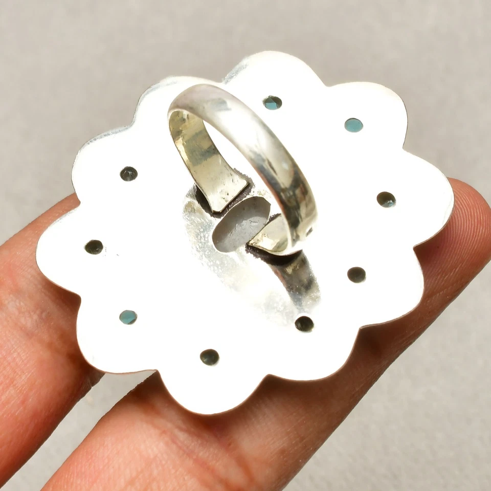 Anello gioiello in argento sterling 925 con pietra di luna arcobaleno misura 9" - Immagine 4 di 4