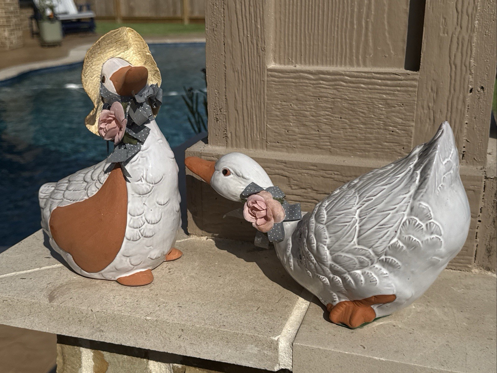Vintage Terra Cotta Set Of 2 Goose