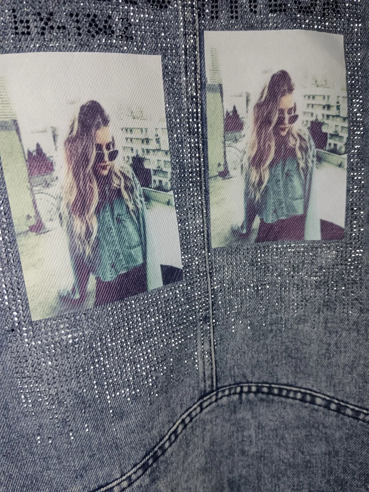 Women's Blue Denim Jacket XL – Rhinestone Back Print - Image 3 of 3