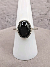 Southwestern Black Onyx Ring Size 9 Gothic Minimalist Sterling Silver