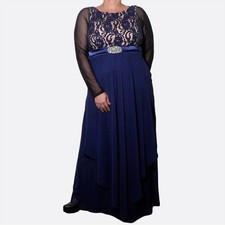 Navy Lace  Chiffon Cascading Goddess Gown Formal Wedding Guest Plus Size 1X XL