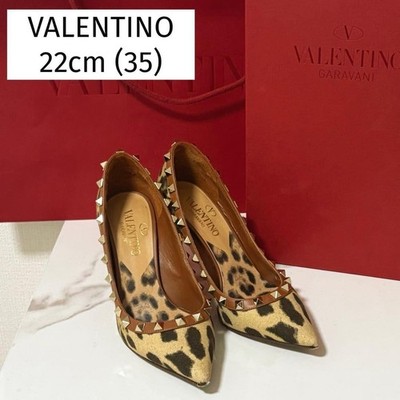 VALENTINO GARAVANI Women Rockstud Leopard Pumps Leather Heel Size35 Brown