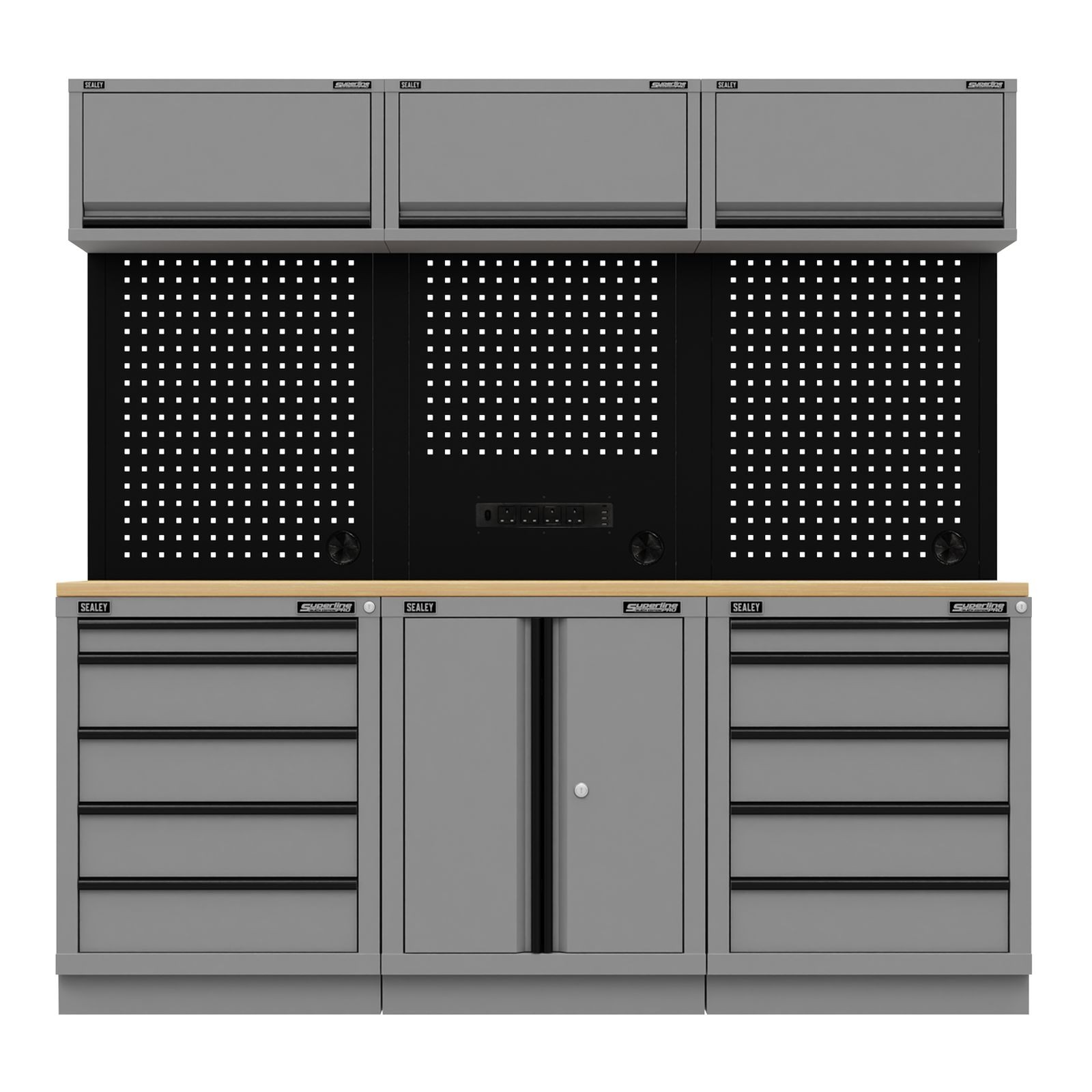 Superline PRO® Black Edition Storage System Rubber Wood Worktop -APMSBESTACK04WW