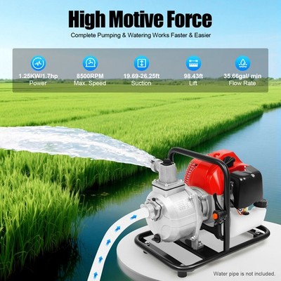 2 Stroke Gasoline Water Pump Gas-Powered Semi-Trash Irrigation Transfer Pump New