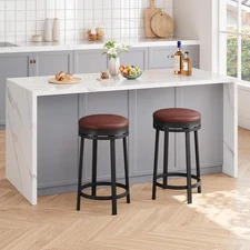 24'' Swivel Bar Stools 2PCS with Footrest Backless Round Bar Stools for Kitchen