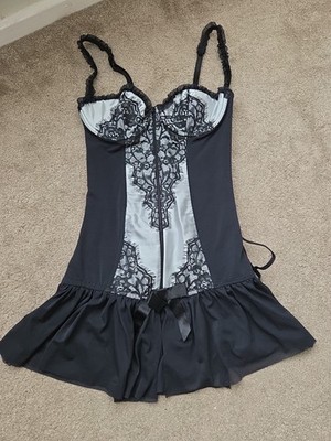 ANN SUMMERS SILBER/SCHWARZ BASKE & STRUMPFHALTER & G STRING SET SILHOUETTE GRÖSSE 8 