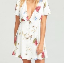 Show Me Your Mumu Bernadette Babydoll Dress Womens Small Floral Plunge Neck Boho