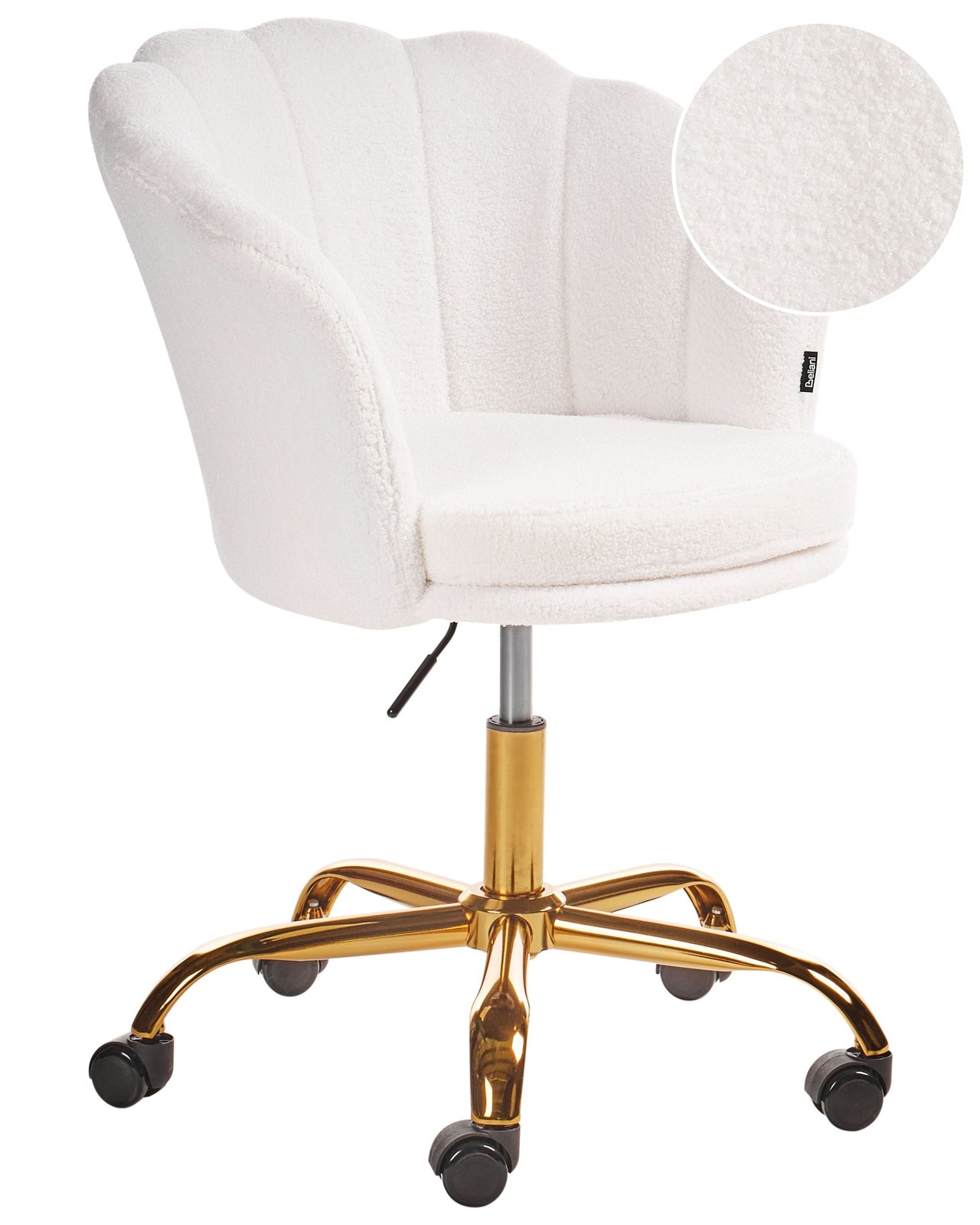Sedia da ufficio in tessuto bouclè bianco con base girevole Monticello II