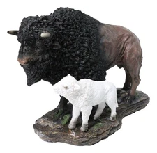 Native American Bison Buffalo Father with White Calf Decorative Figurine 8.5"L