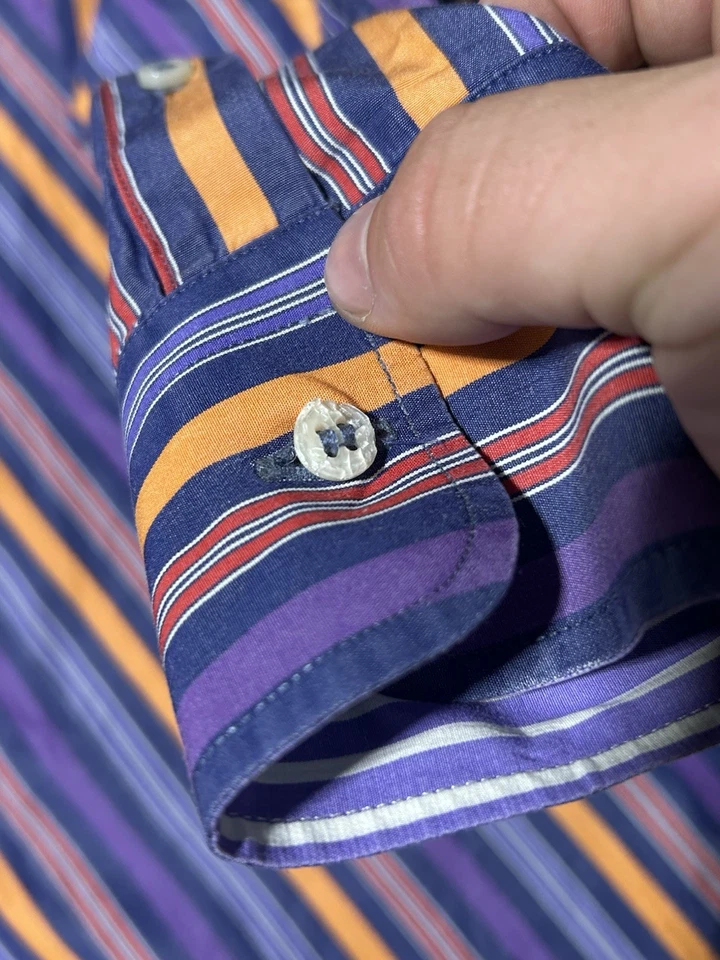 Paul & Shark 游艇衬衫男式 42 长袖蓝色金色 Stipe 意大利制造 — 第 4/4 张图片