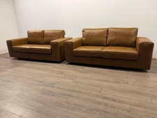 Habitat Daly Tan Top Grain Leather Pair of 3 Seater Sofas
