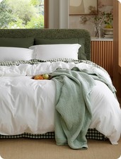 PureWoven 100 Washed Cotton Duvet Cover Set Queen Size 3-PC Percale Breathable