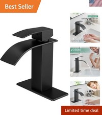 Matte Black Waterfall Bathroom Faucet with Deck Plate - Single Handle Design