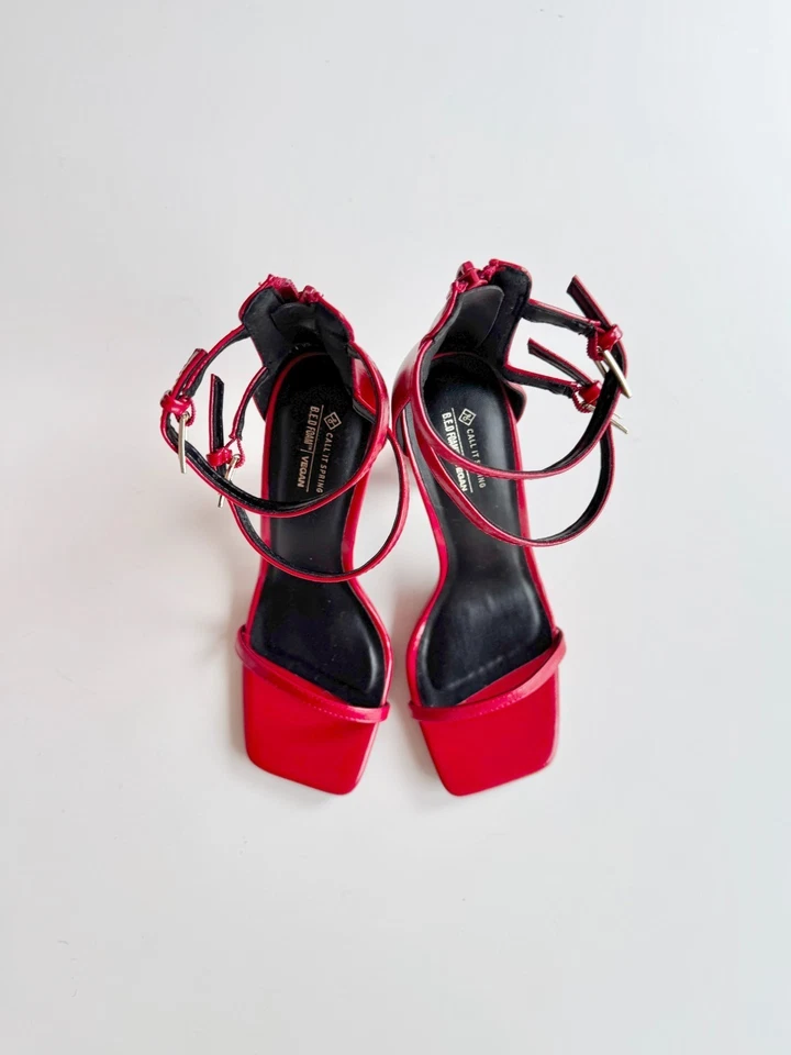 NWOT CALL IT SPRING Biancah Red Vegan Patent Double Ankle Strap Sandals, Size 8 - Image 2 of 4