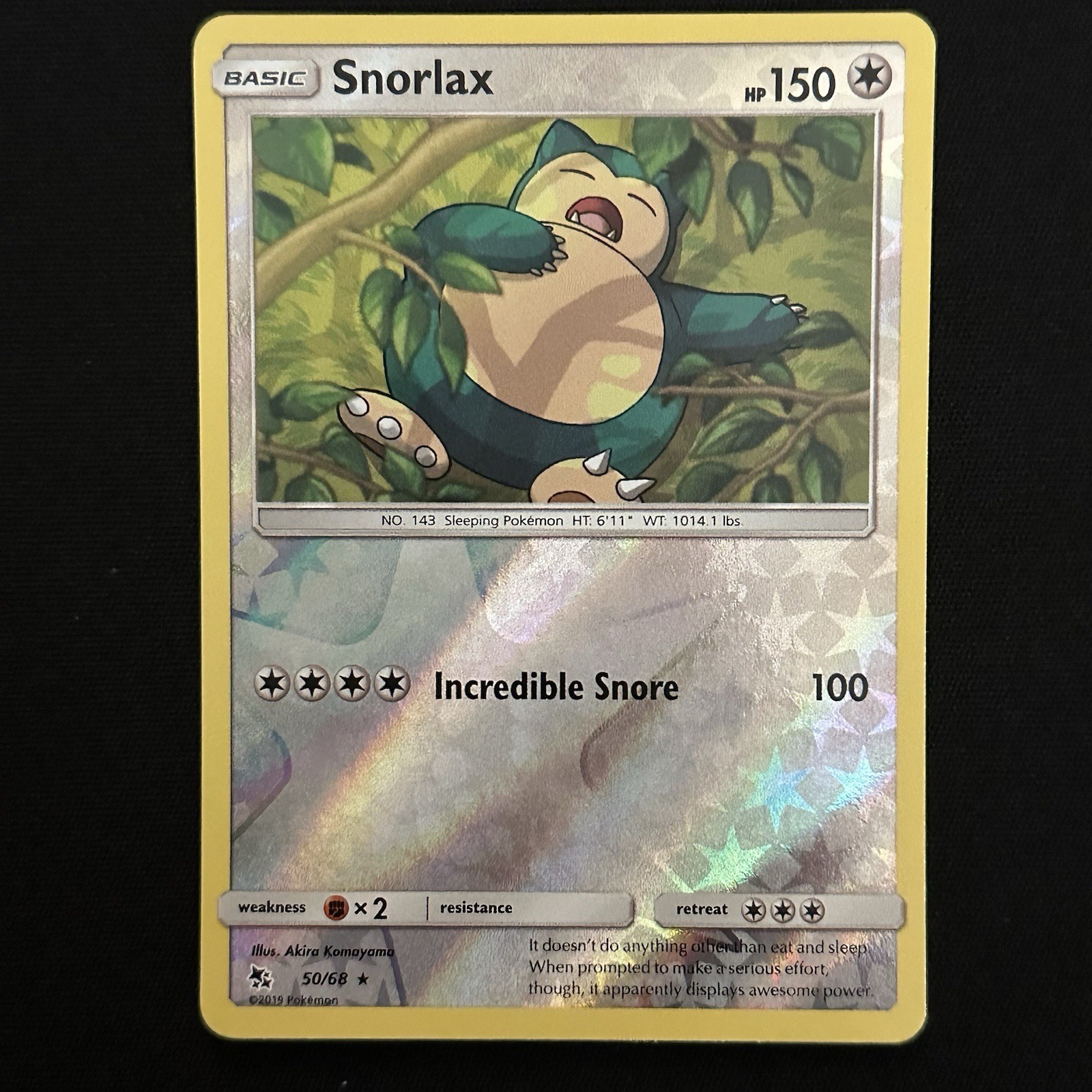 Pokemon Card Snorlax Hidden Fates Reverse Holo Rare 50/68 Mint