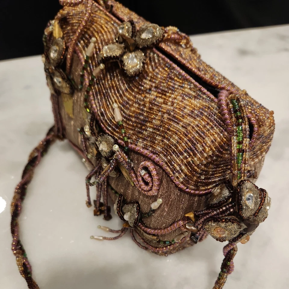 Mary Francis Bolso de Mano Duro Cuentas Bandolera, Beige Marrón Rosa Verde, Cristal  Foto 4 de 4