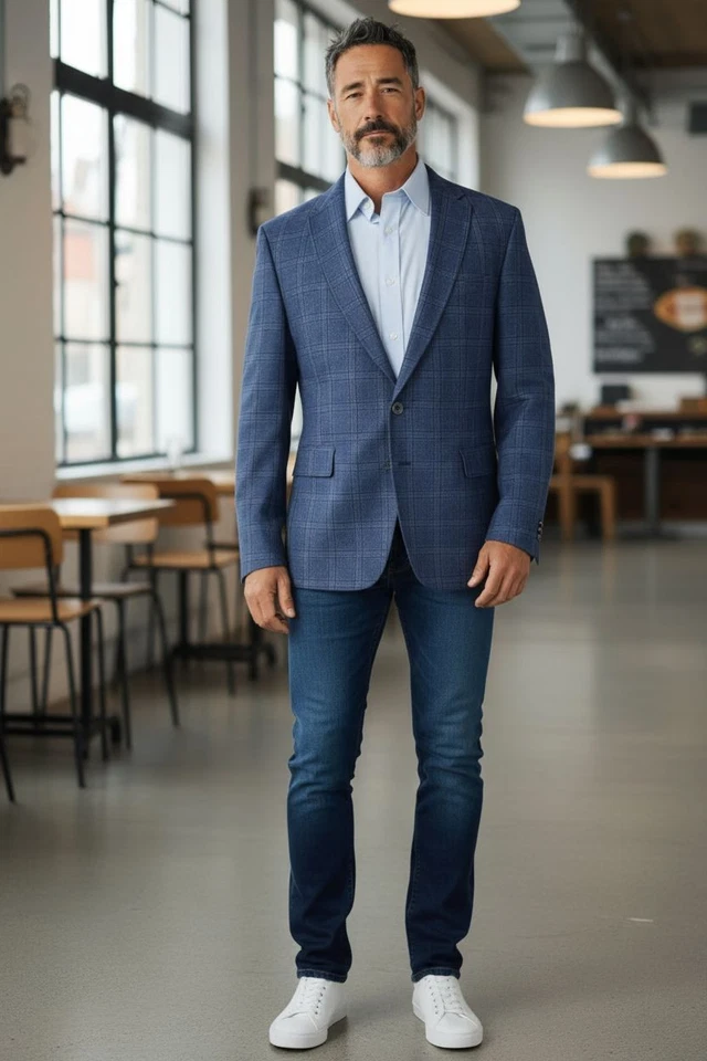 Nuevo Blazer Hugo Boss 42L Azul Cuadros Mop Botones Norris1 27 Pulgadas Largo Brazo Foto 4 de 4