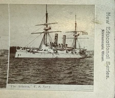Stereoview Card Navy Cruiser “The Atlanta” Broadside View Loeffler Liberty Brand