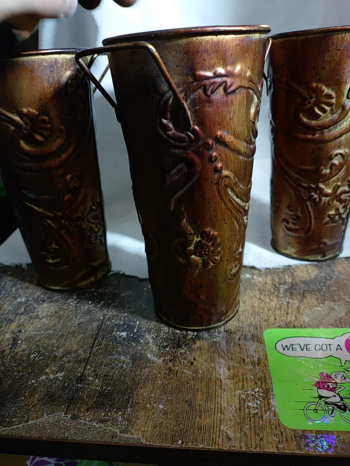 Elegant Expressions small scroll embossed round iron vase set Of 4 - Image 4 of 4