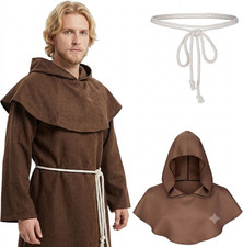 Medieval Hooded Monk Robe Costume Friar Priest Robe Cloak Renaissance Costume...