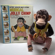 Musical Jolly Chimp Vintage Daishin Toy Clapping Cymbal Monkey in Box Works
