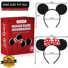 Lucky Will 20pk Mouse Ears Headbands Black Red Bow Bulk Kids Adult