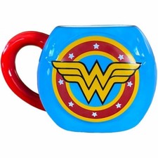 New Spoontiques Ceramic Mug WONDER WOMAN Super Hero Blue 14 fl. oz IMPERFECT