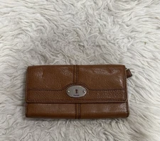 FOSSIL Vintage Maddox Marlow Leather Flap Clutch Envelope Wallet Chestnut Brown