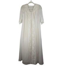 Vintage Shadowline White Peignoir Robe Nightgown Small Floral Lace Embroidered