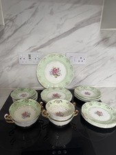 Vintage Argyle Bone China Dinner Service Set Green Floral Gold Gilt England