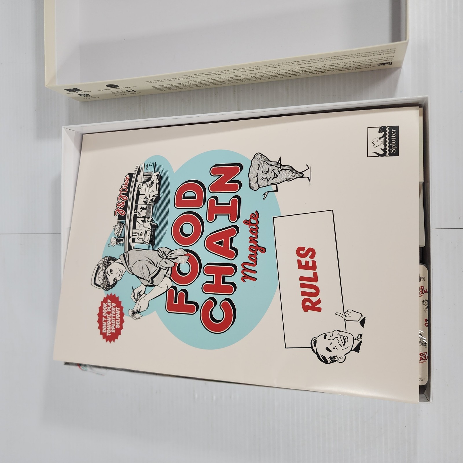 Food Chain Magnate Board Game Splotter English Rules Cards Still Sealed Open Box