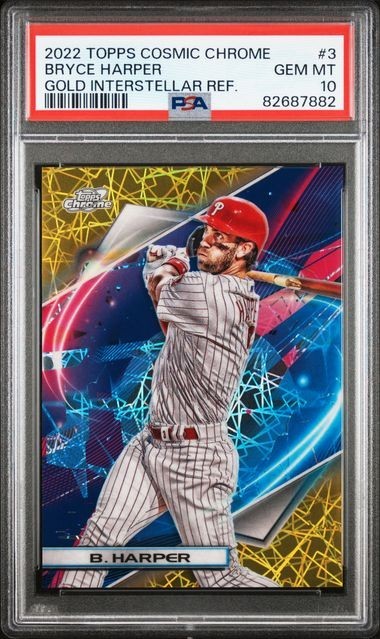 2022 Topps Cosmic Chrome Bryce Harper Gold Interstellar Refractor /50 PSA 10