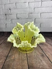 Vintage Fenton Vaseline Topaz Opalescent Hobnail Uranium Glass 3 Flower Epergne