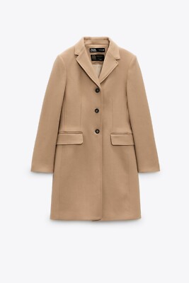 Zara Women Manteco Wool Blend Buttoned Coat Light Camel 8329/744