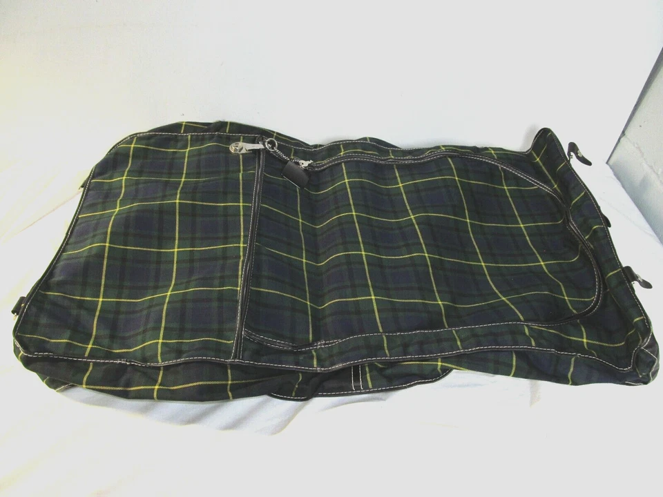 Vintage Atlantic Garment Bag Blue/Green/Black/Yellow Tartan Scotch Plaid - Image 3 of 4