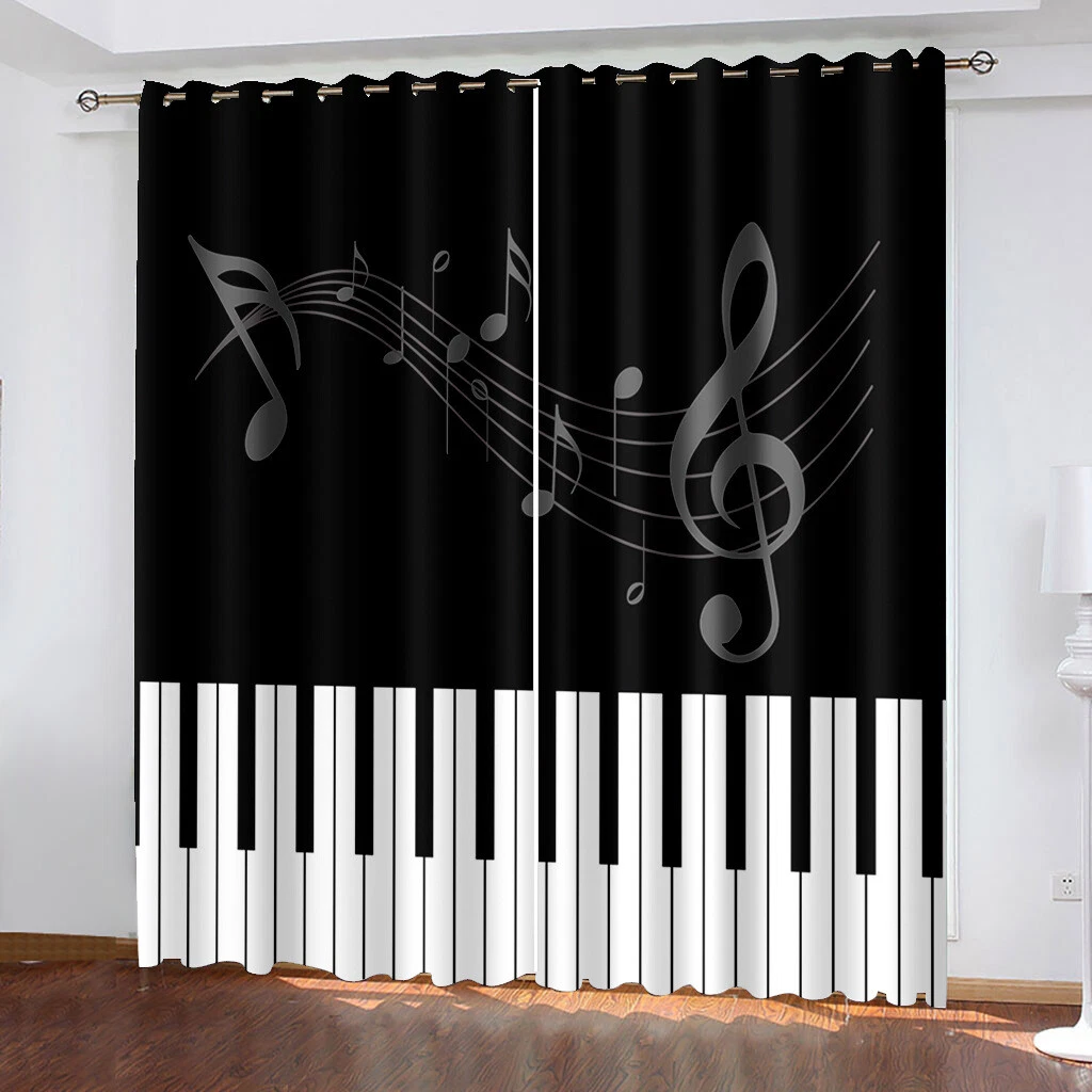 Black White Piano Keys Curtains Bedroom Living Room Eyelet Ring Blackout Decor