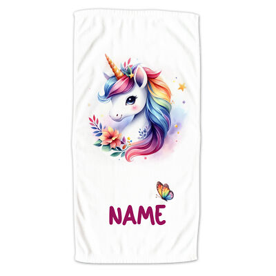 Handtuch Einhorn Mädchen mit Namen personalisiert - Badetuch kuschelig & weich