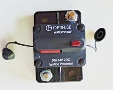 Optifuse Waterproof High Amp Circuit Breaker 50A 42V D.C. Manual Reset 153050