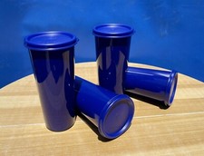 Tupperware Set of 4 Straight Sided Tumblers Dark Blue 16oz New