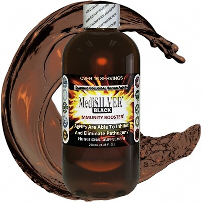 MediSILVER  BLACK Immunity Booster Diatomic True Colloidal Silver AgNP: 250 mL
