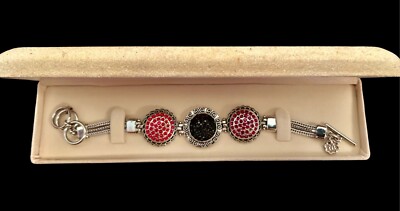 GINGER SNAPS   Silverstone Bracelet with 2 Red and Black Rhinestone Ginger Snaps