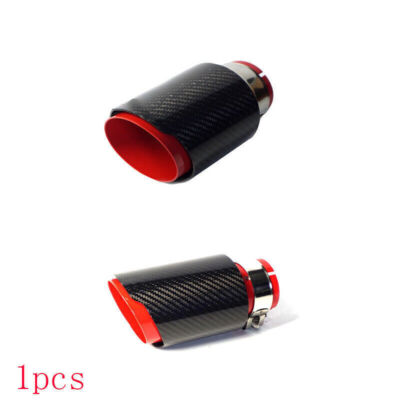 Real Twill Carbon Fiber Exhaust Pipe Muffler Tips 2.5'' 63MM Inlet With Red Steel