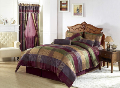 7 Pieces Multi Color Gitano Jacquard Patchwork Comforter Set King Size Bedding