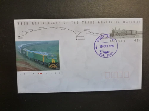 AUSTRTALIA 1992 75th TRANS AUSTRALIAN RAILYAY FDC- PORT PIRIE CDS