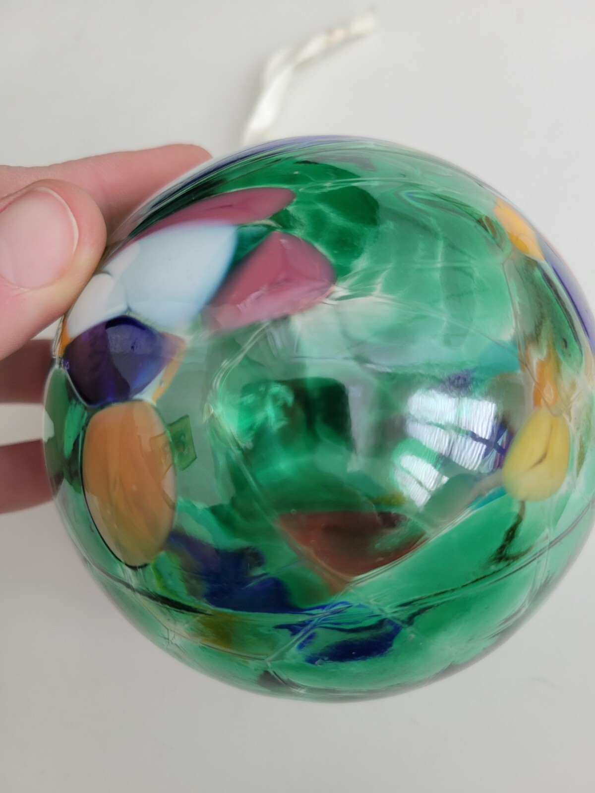 Traditional Friendship Hand Blown Ball Glass Kugel 4” Green Swirl Ornament