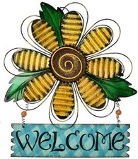Metal Flower Welcome Door Sign Wall Art Decor Hanging for Indoor Outdoor Patio