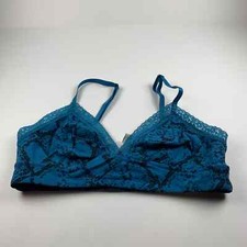 Jenni Womens On Repeat Wide Lace Trim Cotton Blend Blue Pullover Bralette Size S