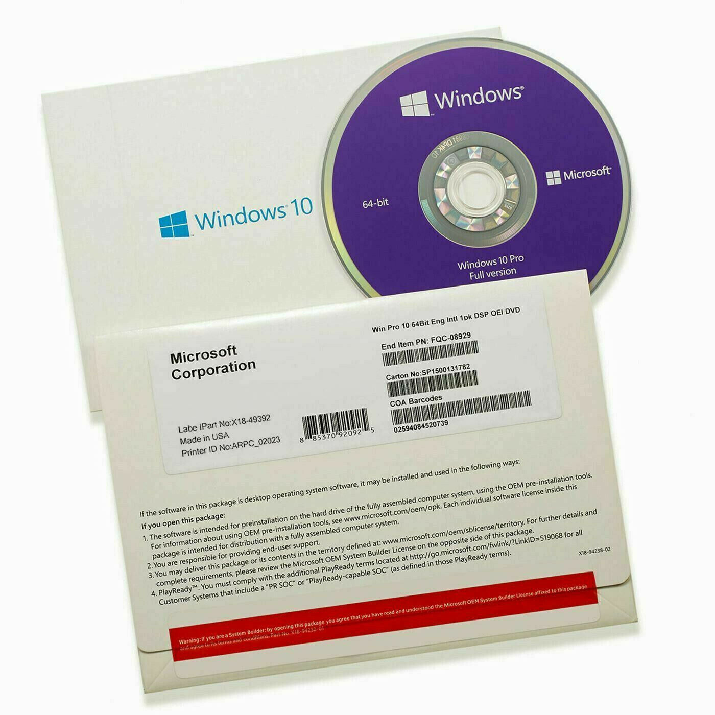 Microsoft Win Pro 10 64Bit Eng 1pk DSP OEI DVD SEALED FAST SHIP!
